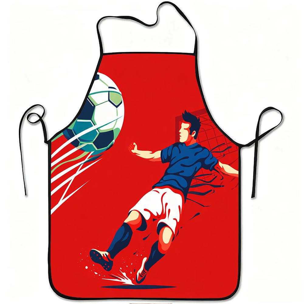 Soccer Player Kicking Ball Apron, Dynamic Football Scene Printed Apron, Trendy Soccer - Themed Apron