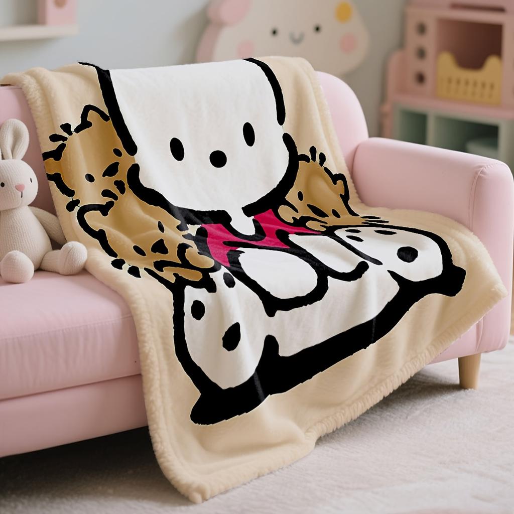 1pc Pochacco Cartoon Dog Flannel Blanket 2D Print Soft Warm Throw for Bedroom Living Room Camping Cozy Home Decor Cute Blanket