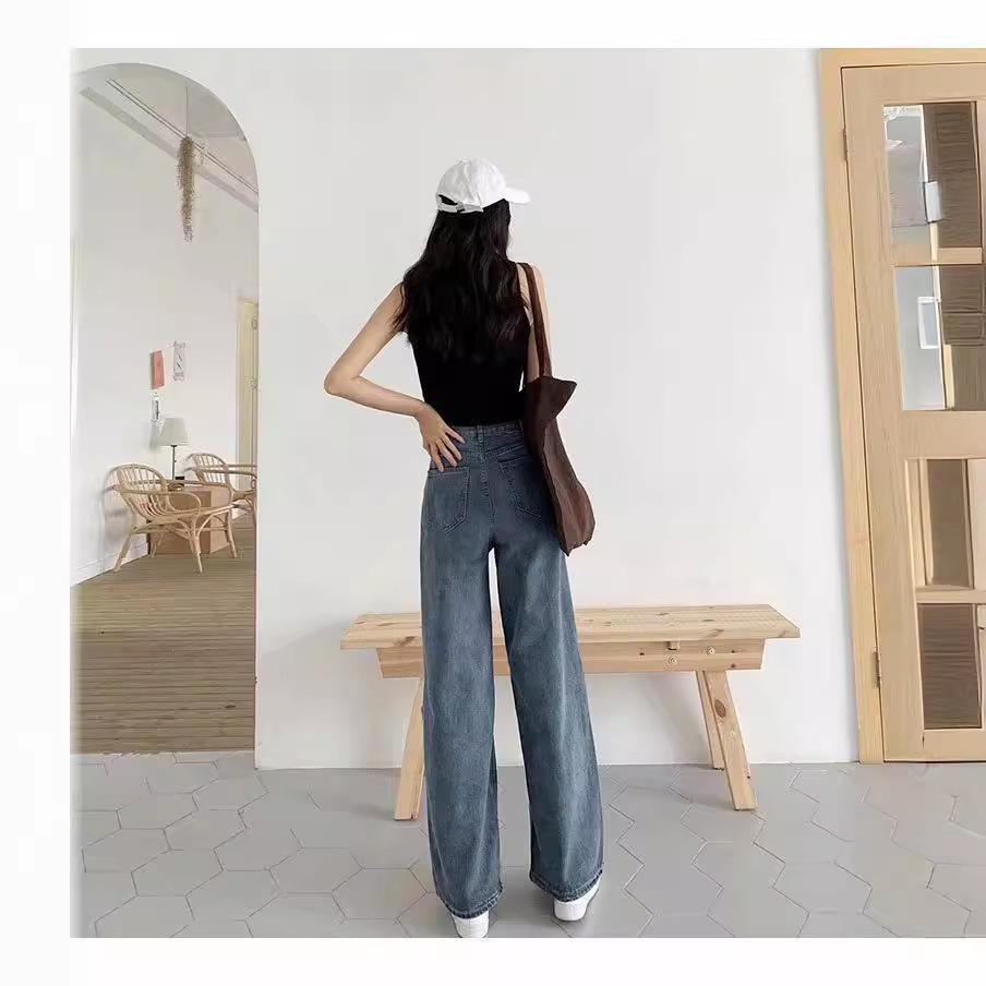 Женские джинсы с высокой талией и широкими штанинами: Ретро-стиль Гонконга, свободный крой, брюки до пола на весну/лето 2021 г.