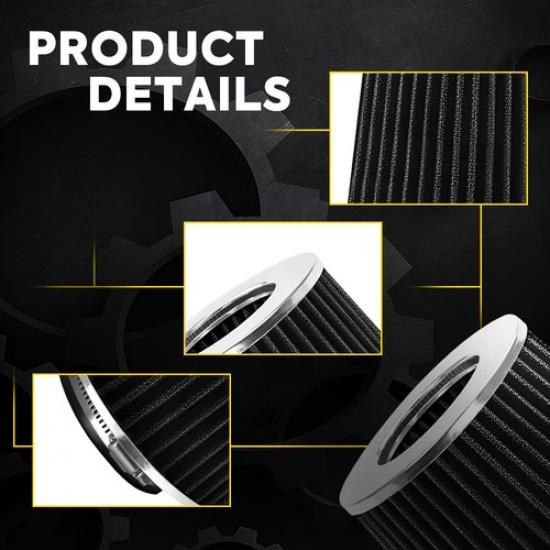 4" BLACK Truck Long Performance High Flow Cold Air Intake Cone Dry Filter EXV