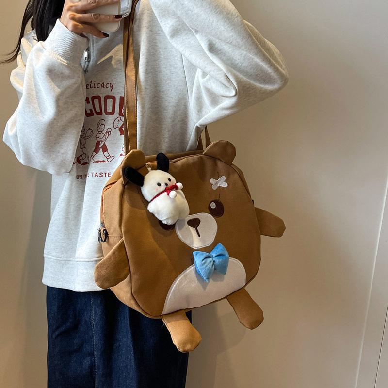 Милая холщовая сумка с изображением медведя из мультфильма для женщин, японская универсальная сумка через плечо в стиле Харадзюку, большая вместимость, школьная сумка для класса