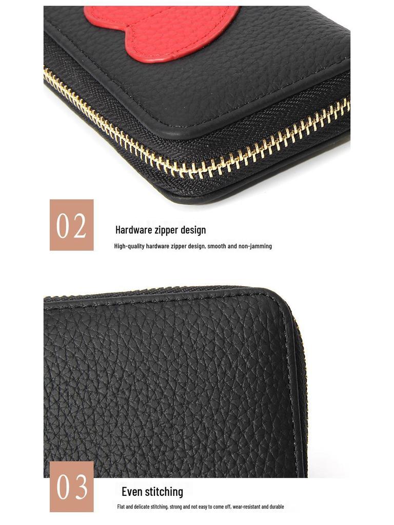 Top Grain Cowhide Heart Wallet with Multi-Card Slots and Large Capacity - Genuine Leather Accordion Card Holder