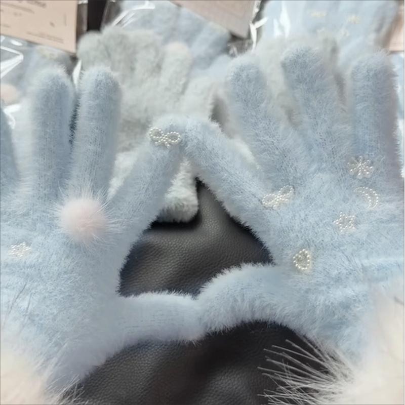 Перчатки Искусственный мех норки Мех кролика Вязаные повседневные перчатки Пряжа