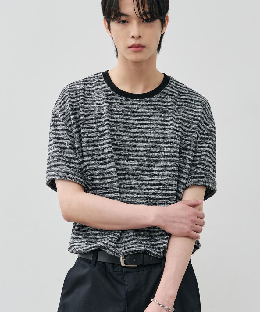 ALYSS Blended Stripe Half Knit T-Shirt [Black]
