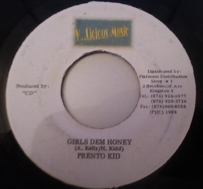 7-дюймовая пластинка PRENTO KID - Girls Dem Honey NONE K..Licious Musi 1998 Ямайка Регги, Ска и Даб Б/У