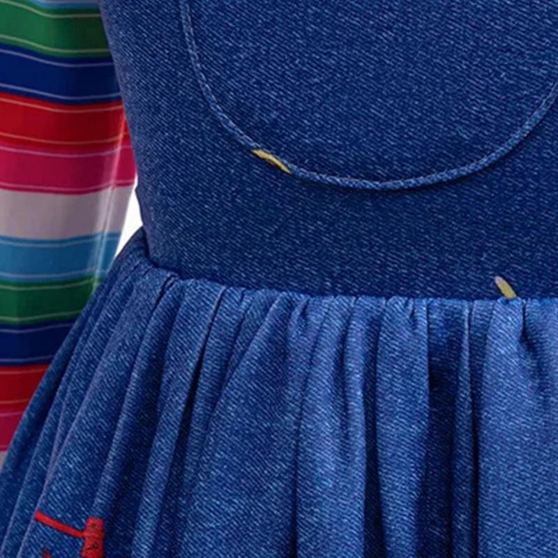 Toddler Girls Halloween Killer Costume 2PCS Blue Denim Dress With Rainbow Striped Shirt Outfit For Kids Horror Party Play Outfit