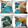 Blue Gold Ginkgo Leaf Oriental Elegant Style Pillowcase Bedroom Sofa Decorative Cushion Cover with Zipper