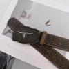 Retro Western Cowboy Belt Cow Head Buckle Waistband Trendy Embossed Belt  For Man Women