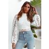 Sexy Long Sleeve Lace Blouse Women Tops Casual White Crochet Hollow Out Cropped Womens Shirt Turtleneck Female Blusas 16296