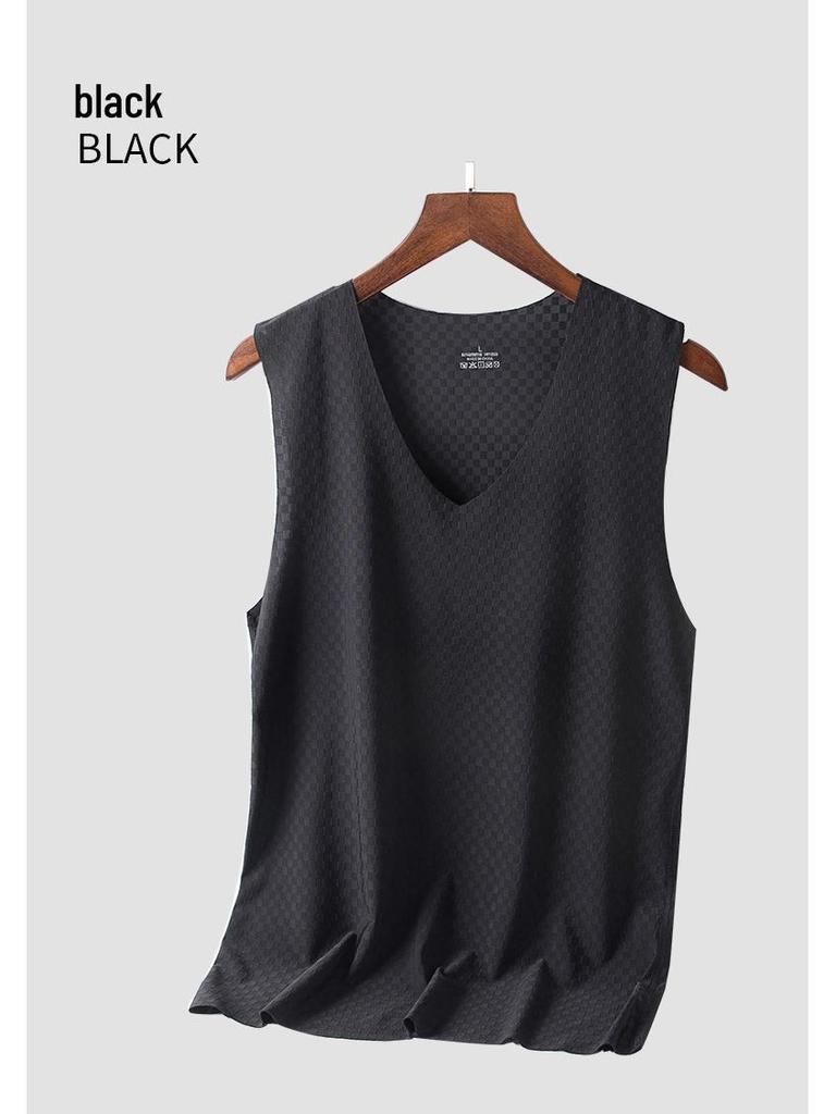 Мужская быстросохнущая облегающая майка без рукавов с V-образным вырезом из сетчатого ледяного шелка на лето