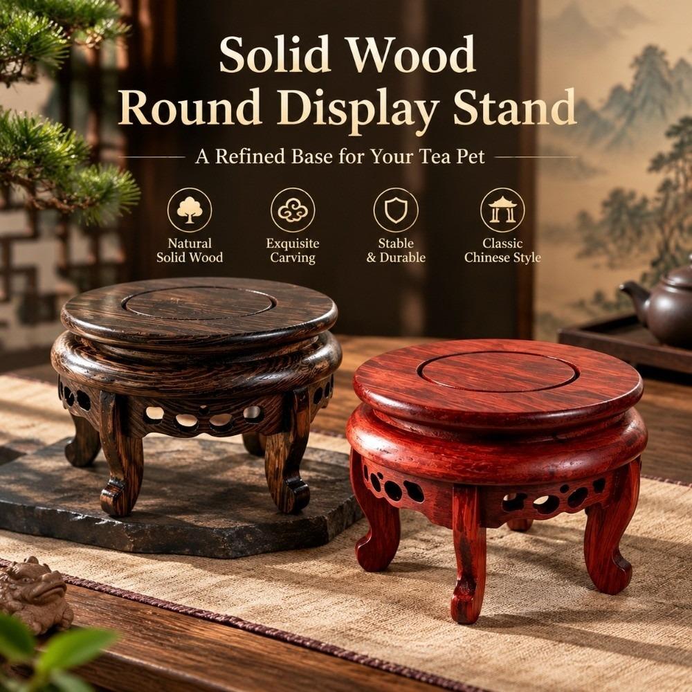 Round Wooden Display Pedestal 9.5cm Wooden Teapot Stand Chinese Style Display Stand Base Garden