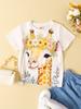 Giraffe 3D Printed Children's Short Sleeved T-shirt Top For Daily Cute And Comfortable Leisure Sports Round Neck Children's