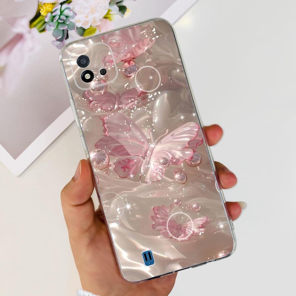 Women Fashion Butterfly Flower Coque Shell For Realme C11 2021 RMX3231 Realme C20 RMX3061 Back Cover Clear Soft TPU Coques Etui