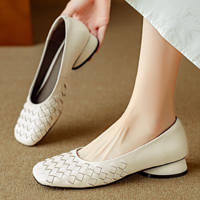 2024 Весна и осень Сезон Квадратный Голова Низкий Каблук Неглубокий Носок Одиночные Туфли Женские Туфли Плоские Туфли Плоский Каблук Lefu