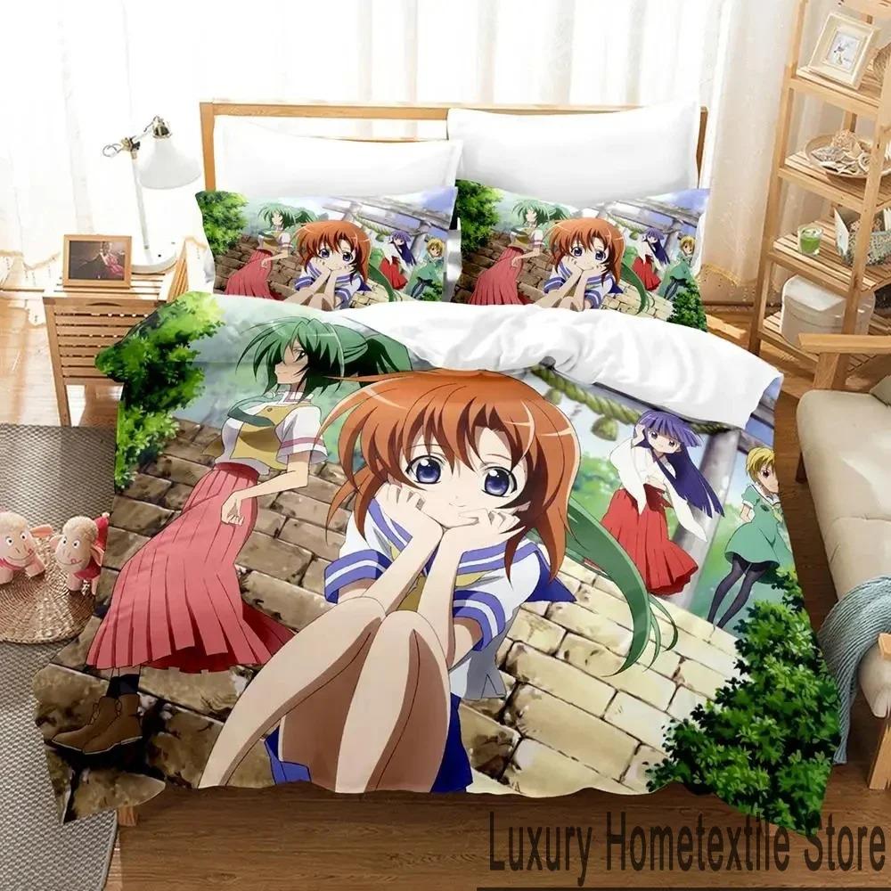 Аниме Higurashi When They Cry Постельный комплект 3D Пододеяльник Комплект постельного белья Покрывало Наволочка Одеяло Кинг Квин Размер Мальчики Взрослые
