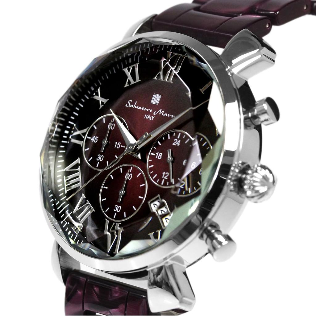 Salvatore Marra Men's Multifaceted Crystal Chronograph Watch with Acetate Strap, Gradient Purple (SM19104A-SSPL)