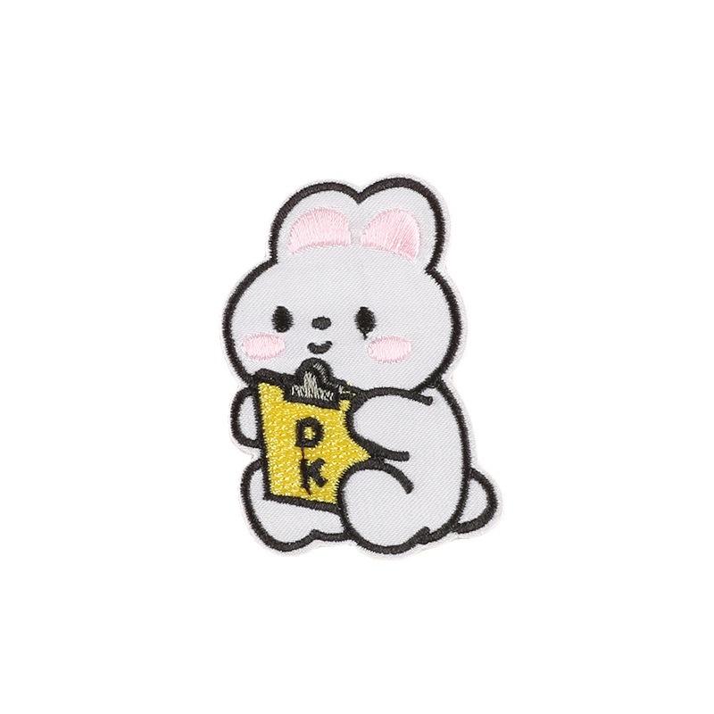 Вышитая этикетка с изображением мультяшного кролика, обучающего значка, аксессуаров для одежды, нашивки, самоклеящиеся, цельные, вышитые, тканевые наклейки