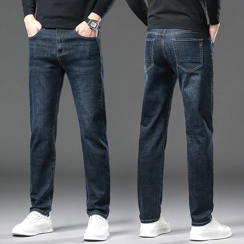 Новые осенние и зимние стили с плюшевыми и утолщенными/обычными мужскими джинсами Slim Fit, Small Feet Loose, повседневные и модные эластичные брюки