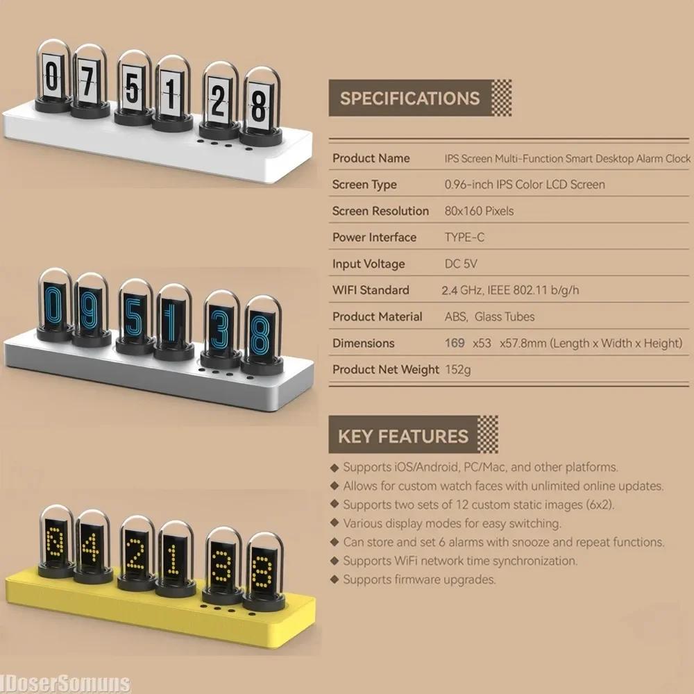 WIFI Mini IPS Nixie Tube Будильник с цветной подсветкой RGB Украшение игровой комнаты Настольные украшения