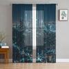 City Night House Tulle Curtains Balcony Room Fashion Printed Sheer Curtain Living Room Window Modern Decor