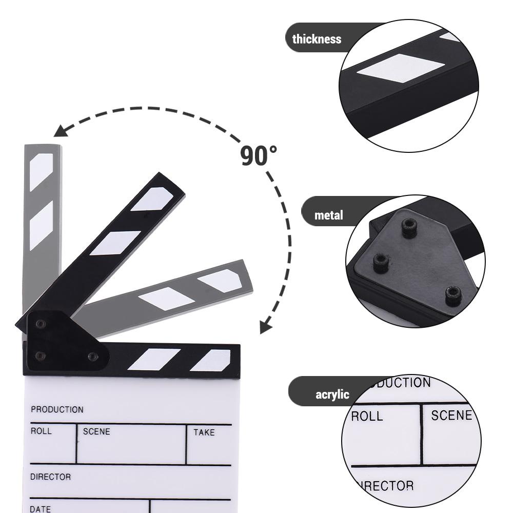 Compact Size Acrylic Clapboard Dry Erase TV Film Movie Director Cut Action Scene Clapper Board Slate Film Director Clapperboard