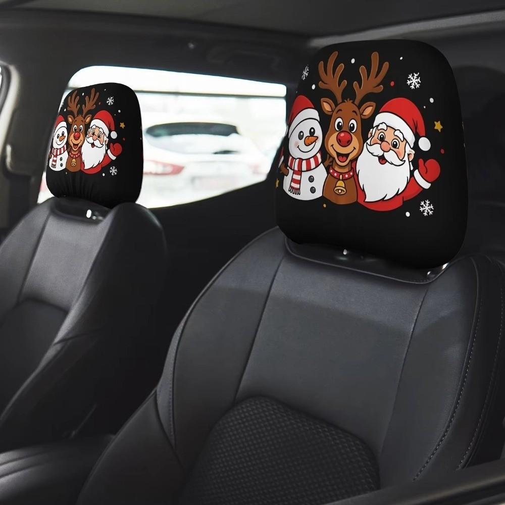 2 Pieces Easy To Install Christmas Headrest Case Comfortable Car Headrest Cover Car Seat