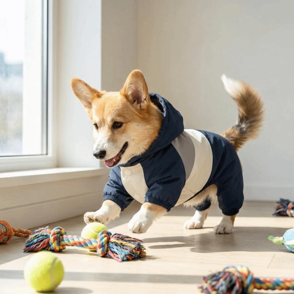 Windproof Dog Hooded Jumpsuit Color-Block Dog Four Legged Clothes Puppy Storm Coat Small Dogs