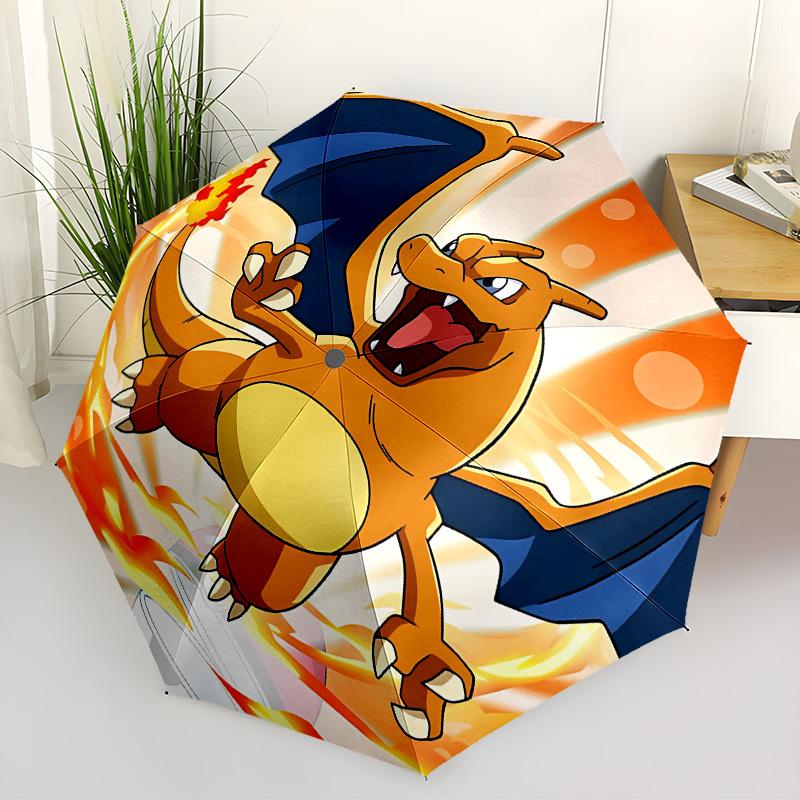 1pc Charizard Fire Automatic Folding Umbrella - Compact 8-Rib Design, Durable Plastic & Iron, Lightweight for Outdoor Daily Use, a0929175