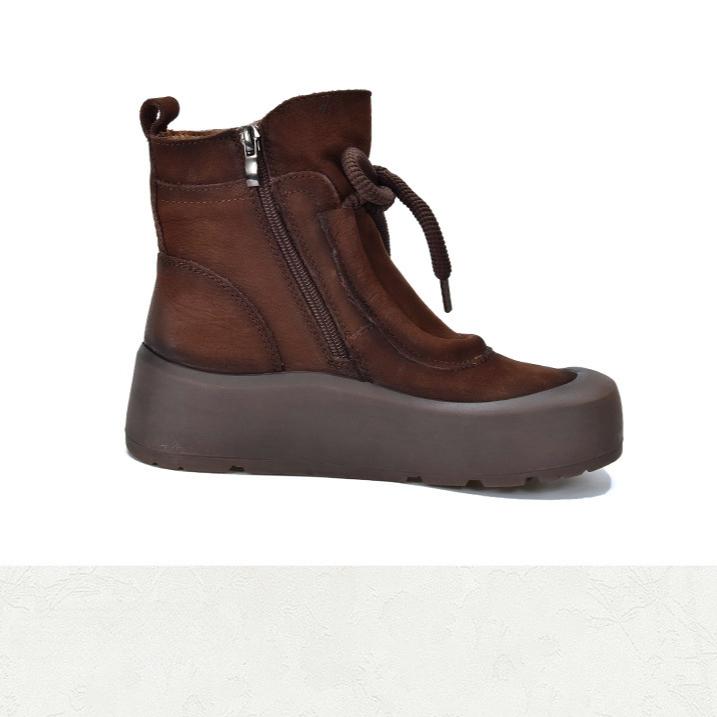 Johnature Ретро-ботинки из натуральной кожи с толстой подошвой, короткие, с круглым носком, женские, на плоской платформе