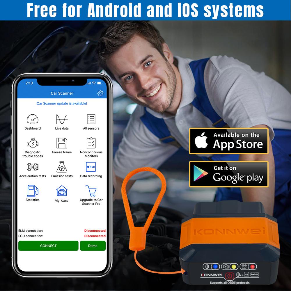 KONNWEI KW906 ELM327 V1.5 Pic18F25K80 OBD2 Сканеры Bluetooth 5.0 Для Android/IOS OBD 2 Автомобильный диагностический инструмент Считыватель кодов PK iCar2