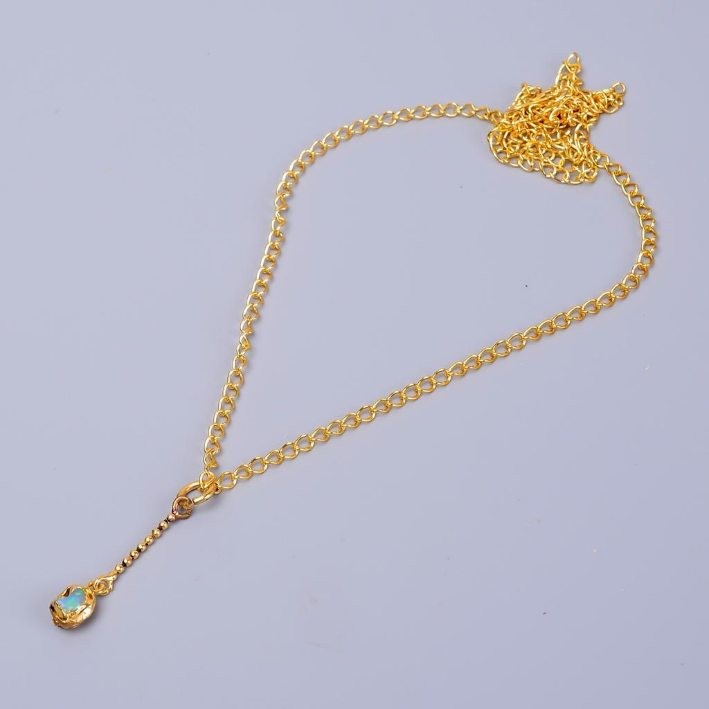 Изысканное ожерелье-цепь из натурального эфиопского опала, гальваническое покрытие, золотая отделка V-81