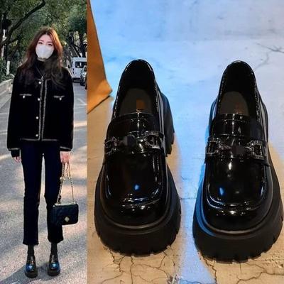 Новые металлические лакированные кожаные женские осенние туфли на толстой подошве, увеличивающие рост, со стразами, туфли-маффины и маленькие кожаные туфли