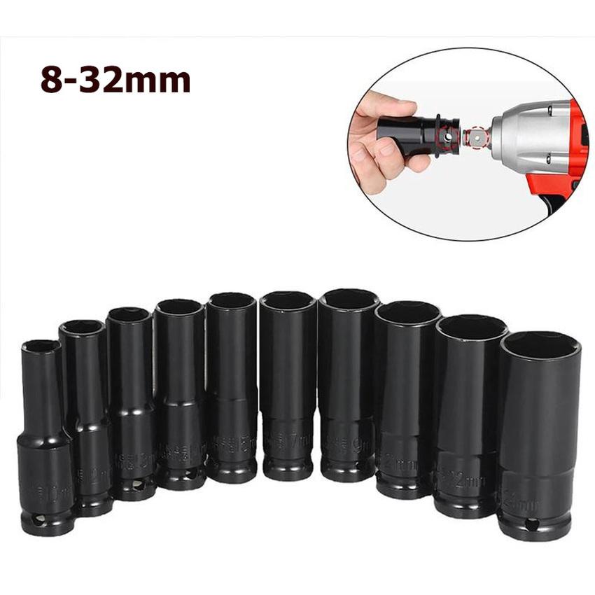 8mm-32mm 1/2" Drive Deep Impact Wrench Socket Head Adapter Hexagonal Hex Socket Head Sleeve for Pneumatic Electric Wrench Drill
