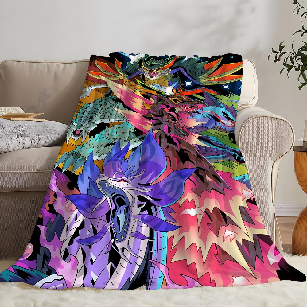 Hot Game Monster Hunter Wilds Throw Kid-Friendly Flannel Throw Blanket Soft Warm Anti-Static Washable All Season