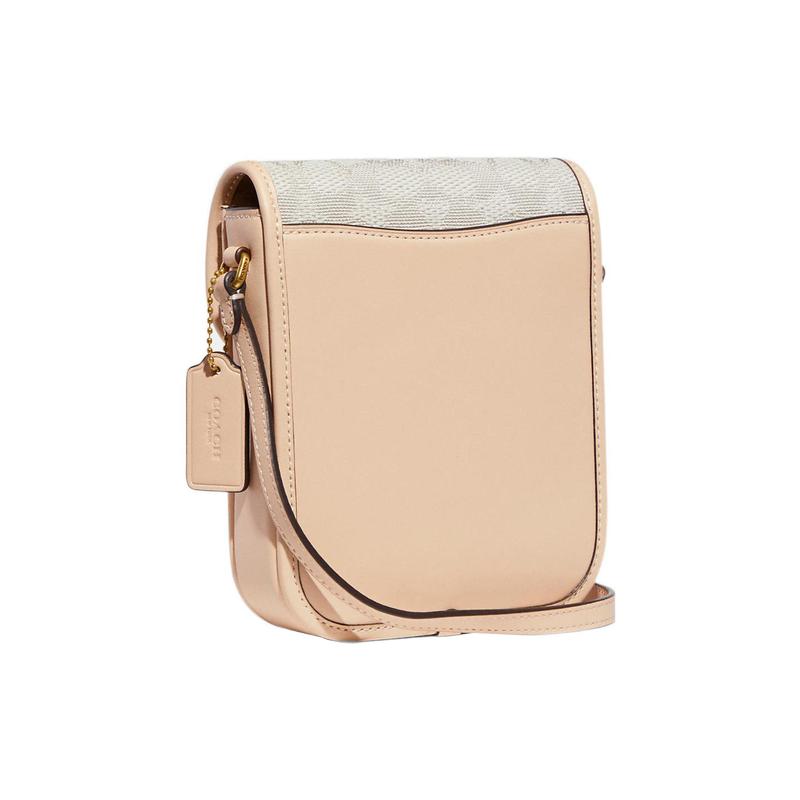 COACH Studio 14 metal logo lock classic logo jacquard fabric and cowhide mobile phone bag shoulder crossbody bag women's apricot color with presbyopia