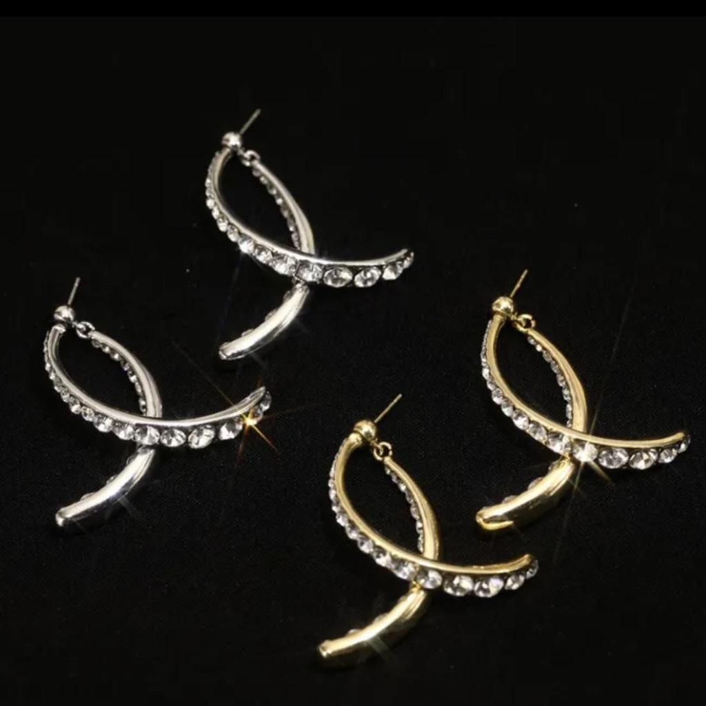 925 Silver Douyin Cross & Diamond Earrings: Front-Back Dynamic Twisted Fairy Design