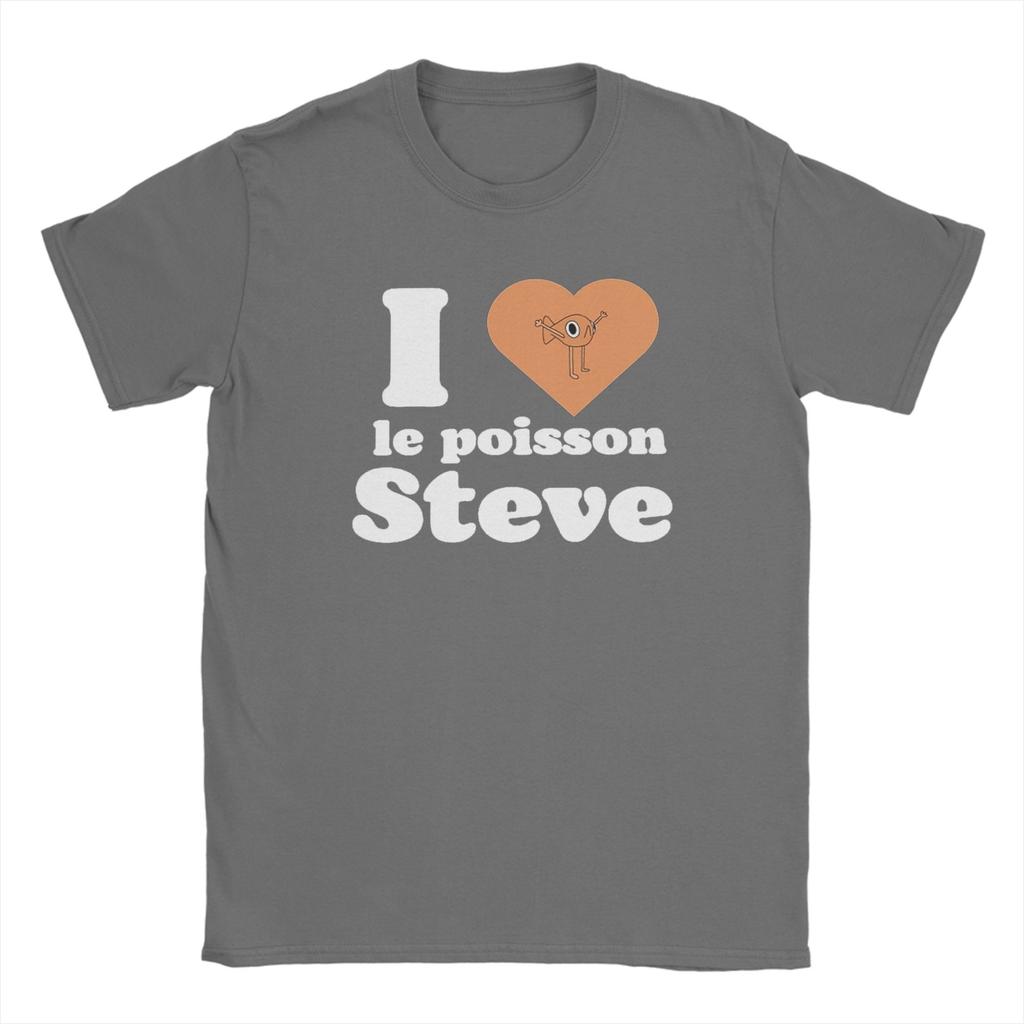 Men's T-Shirt I Love Le Poisson Steve Funny 100% Cotton Tee Shirt Short Sleeve T Shirts Round Collar Tops Plus Size