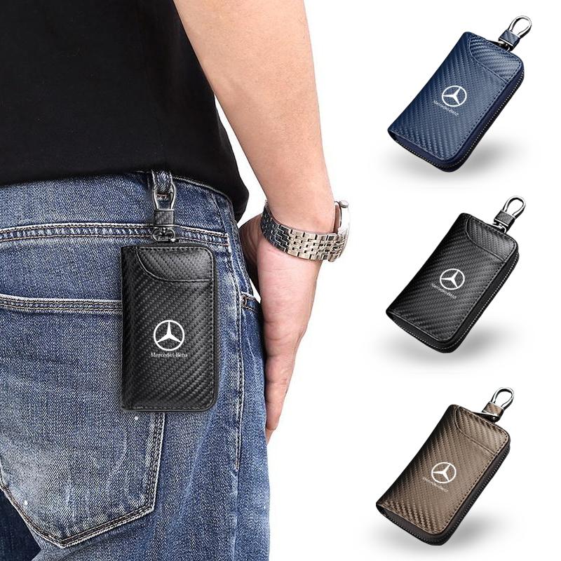 DDE2 Carbon Fiber Multifunction Car Keychain Key Bag Anti-loss Wallet For Mercedes Benz AMGW204 W205 W212 W213 W221 W177 W246 GLA GLC