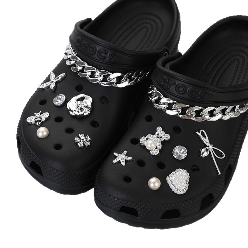 Медведь Стразы Цепочка Серебряные Аксессуары для Crocs Застежка для Обуви Цветок