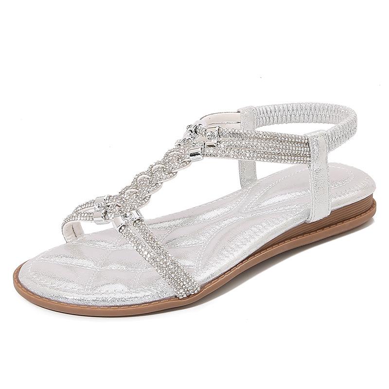 2024Ladiesshoes Bohemian новые модные босоножки со стразами на плоской подошве женские туфли