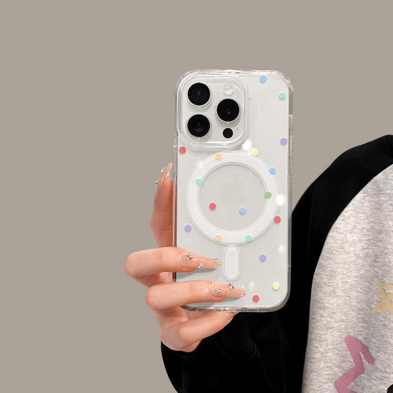 Магнитный чехол для iPhone 15 Pro Max - Мультяшный дизайн с 16 разноцветными точками