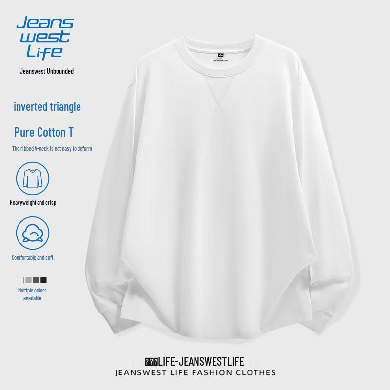 JEANSWEST LIFE Мужская хлопковая футболка с длинным рукавом и круглым вырезом, плотная