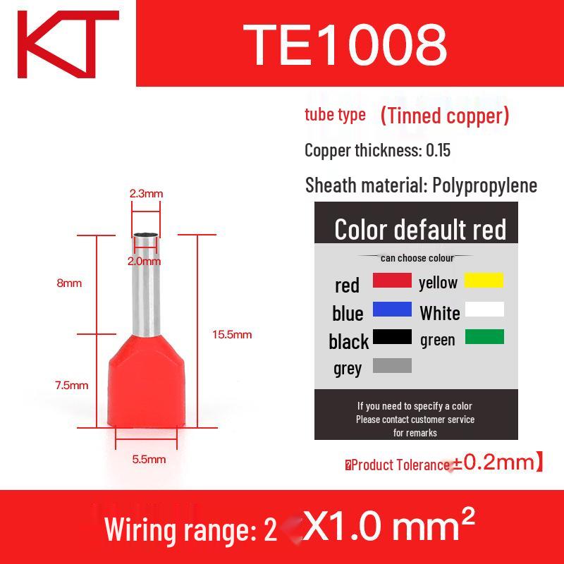 KST TE1008/1010/1012 Purple Copper Two-Wire Pre-insulated Cold Crimp Terminal Lug