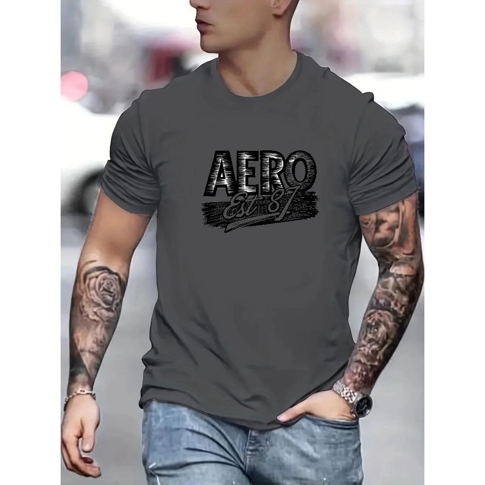 Мужская летняя футболка свободного кроя AERO из 100% чистого хлопка с принтом в виде букв, повседневная и удобная, с круглым вырезом и короткими рукавами