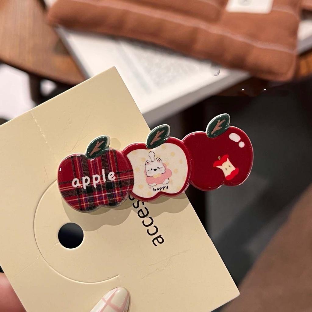 4 шт. Новая милая мультяшная заколка для волос в виде яблока, осенне-зимняя заколка-уточка для прядей челки