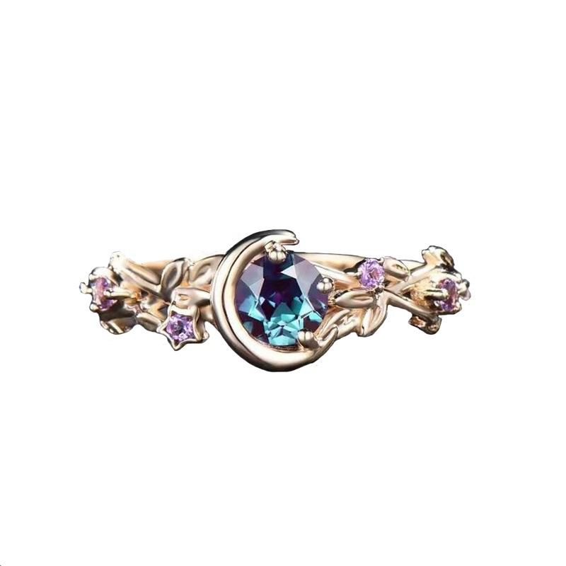 Cold Wind Moon Star Flower Colorful Zircon Crystal Women's Fashion Jewelry Ring