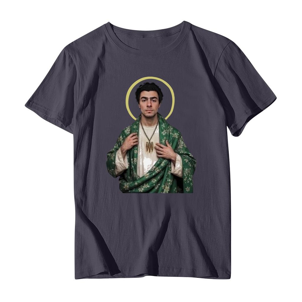 Унисекс Повседневный свободный принтованный свитер с круглым вырезом и коротким рукавом