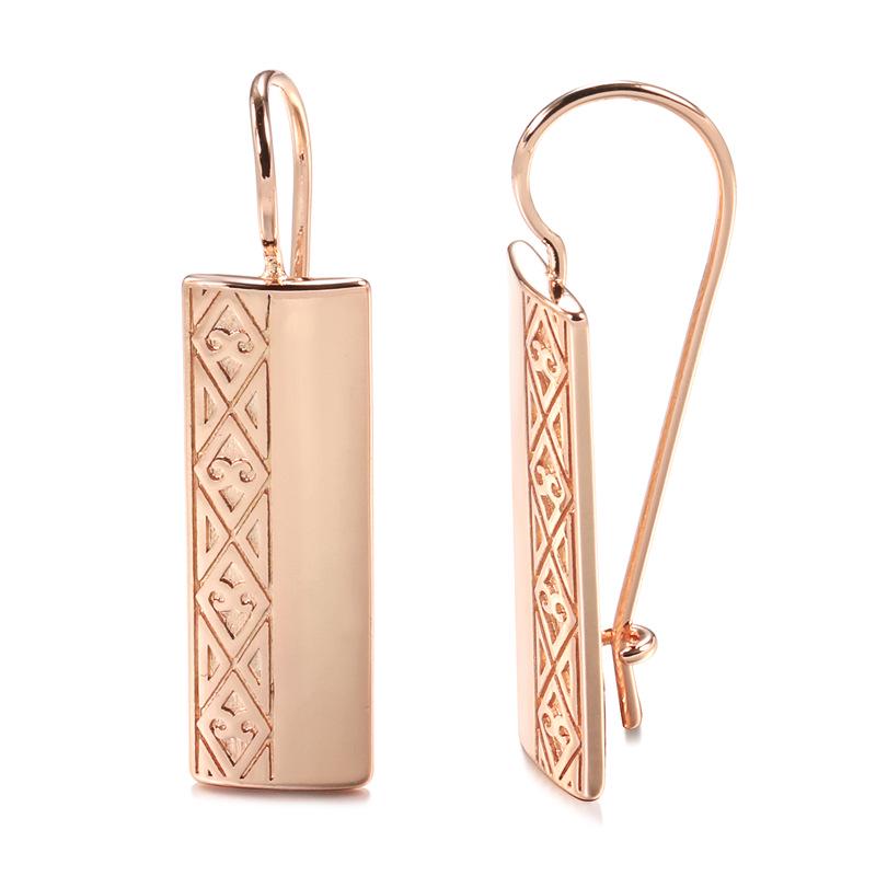 585 Rose Gold Rectangular Earrings - European & American Fashion, Gold-Plated Women's Jewelry