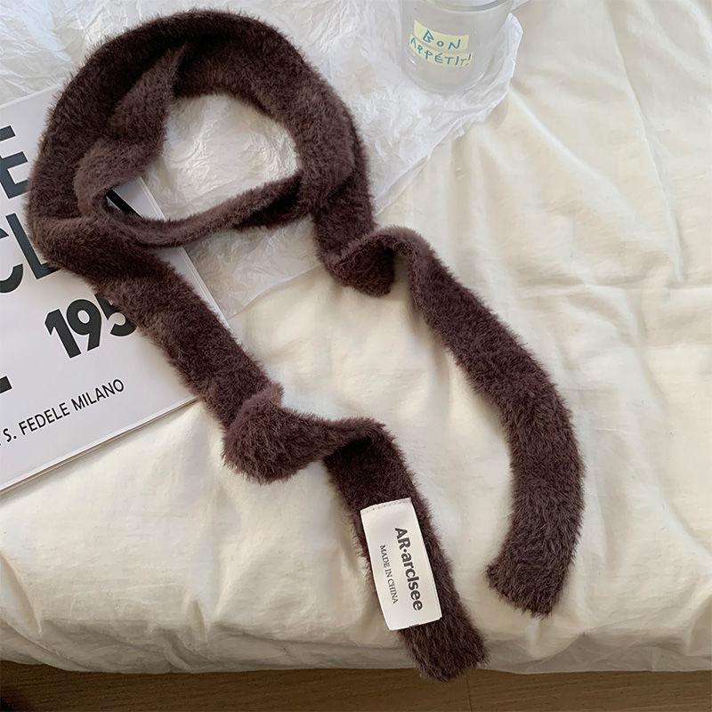 Нишевый дизайн Длинный узкий шарф Девушка Осень и Зима Однотонный Универсальный Декоративный Маленький шарф