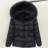 OFTBUY 2024 Winter Jacket Women Natural Real Raccoon Fox Fur Collar Hooded White Duck Down Coat Belt Thick Warm Casual Outerwear